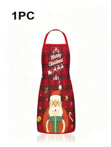 4Pcs Buffalo Plaid Christmas Kitchen Aprons Set, Santa Claus, Snowman, Gingerbread Man, Reindeer Printed Cooking Aprons, Cute Holiday Adjustable Chef Aprons For Home Baking BBQ Xmas Party Gift - Multicolor - View 6