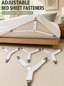 4pcs Elastic Bed Sheet Fastener, Triangular Adjustable Bed Sheet Clips, Non-Slip Bed Sheet Fixing Buckles, Keep Bed Sheet Flat And Stable, Suitable For Mattress Covers, Sofa Cushions, Daily Home Use - One Size Fits All - View 4