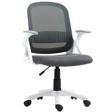 HOMCOM Office Chair With Flip-Up Armrests And Lumbar Support, Gray | Ergonomic Desk Chair, Height-Adjustable Swivel Chair With Tilt Function, Mesh Back, Computer Chair - Grey - View 2