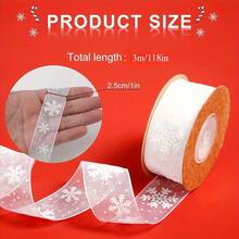White Wired Christmas Ribbon With Snowflake Pattern, Classic Wrapping Ribbon For Gift Packaging, Box Edging, Year-Round Holiday Decor (Christmas, Mother's Day, St. Patrick's Day, Thanksgiving), Elegant Snowflake Trim, DIY Crafts - A - View 4