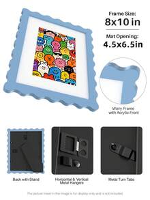 1pc Scallop Picture Frame Available In Multi Color/Size With White Mat, Wave Edge Photo Frame For Children's Gift, 11x14/8x10/6x8/5x7/4x6 Inch, Blue/Red/Yellow/Green/Black/White - Scalloped Picture Frame - View 32