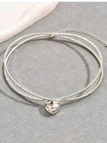 Gargantilla zirconia cúbica gota de agua accesorio a capas - Plateado - Ver 5