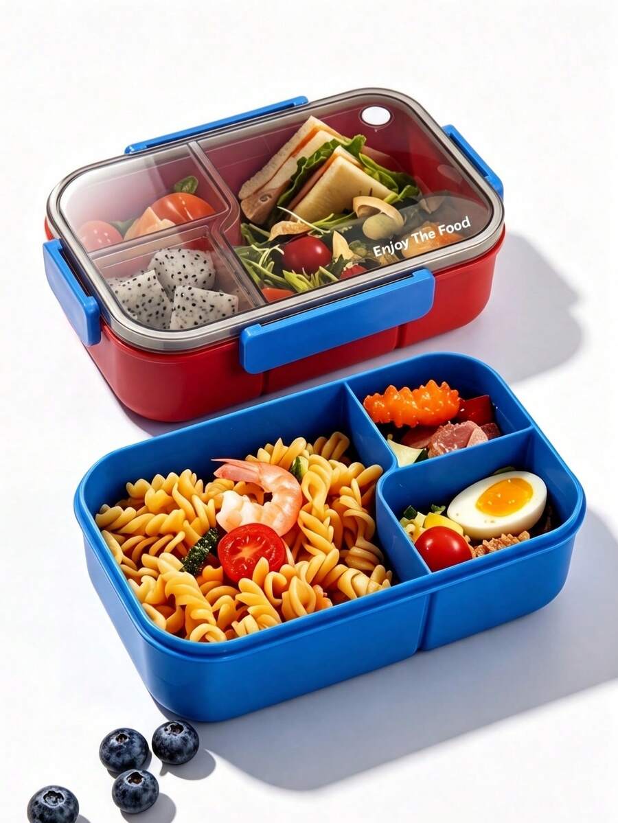 1pc Adult Large Capacity 3-Compartment Bento Lunch Box With Utensils, Spoon And Fork, Insulated Lunch Bag, Airtight Food Storage Container With Lid, Suitable For Meal Prep