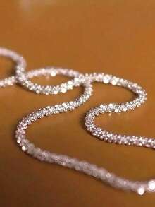 1pc 925 Sterling Silver Shiny Chain Necklace, Minimalist Couple Collarbone Chain, Fashion Accessory For Wedding, Christmas And Birthday Party, Wedding Jewelry, Holiday Gift - Silver - View 4