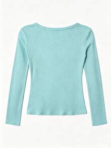 Sweater Rajut Musim Gugur Leher Bulat dengan Hiasan Rivet, Atasan Serbaguna, Pas Badan, dan Menawan untuk Wanita - Hijau - View 2