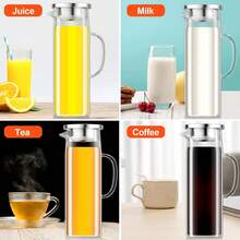 Multifunctional 1.5L Glass Pitcher With Lid, Heat-Resistant Pitcher For Cold And Hot Drinks Like Juice, Tea, Milk, And Coffee - Clear - View 4
