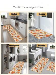 1 Pc Red Maple Leaf Pattern Kitchen Mat, 3.5 Mm Soft Rubber That Absorbs Water And Is Easy To Clean. Suitable For Corridors, Bathrooms, Living Rooms, Outdoor Door Mats, And Toilets. Useable Throughout The Year And For Various Holidays. - Multicolor - View 7