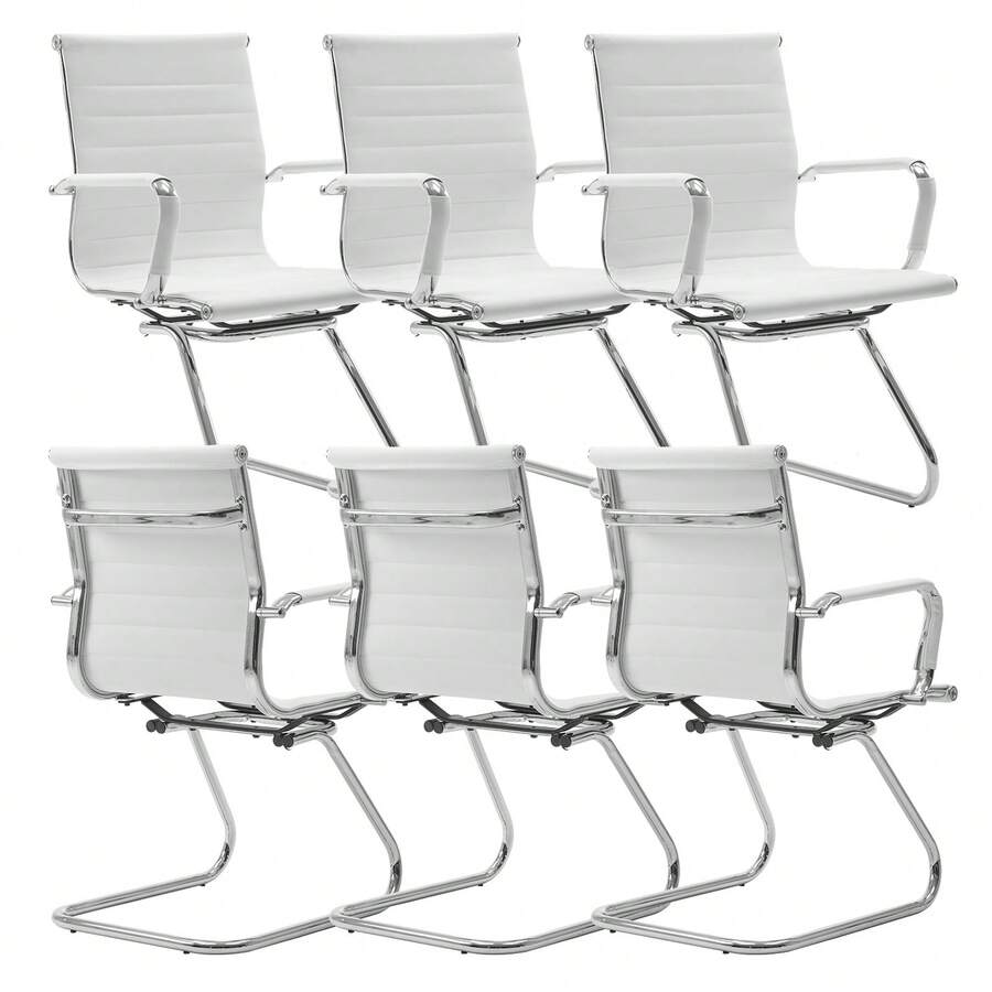 WAHSON OFFICE CHAIRS 6PCS PU Leather Office Chair Metal Frame Conference Chair For Meeting Room/Reception Area - 白色六把 - 查看 1