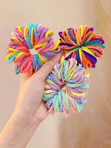 100pcs/Set Girls Seamless Floral Elastic Hair Ties, Non-Damaging Small Hair Bands, Hair Accessories - Multicolor - View 1
