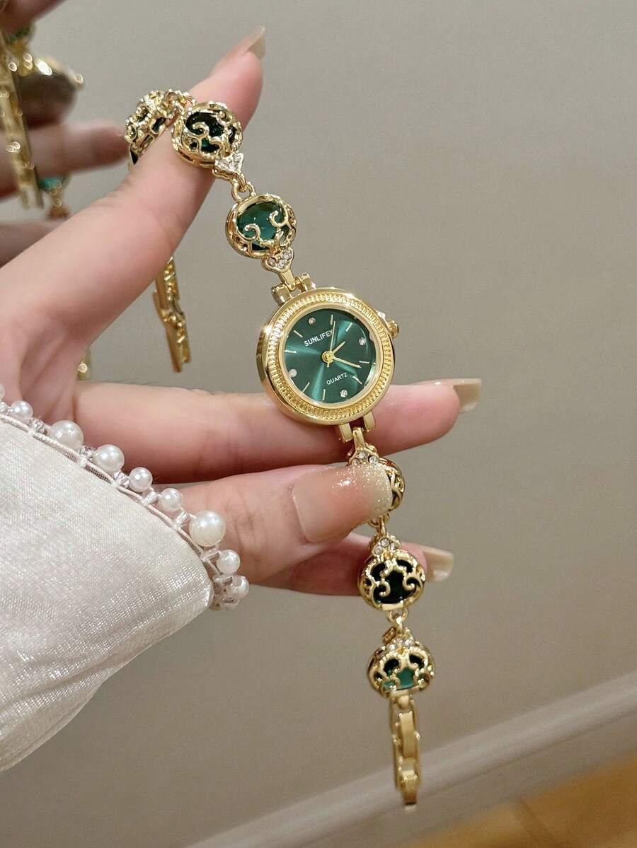 1件女款金/綠色手錶,極簡新款小錶盤,優雅時尚百搭,石英手錶,適合日常佩戴 - 金色 - 查看 1