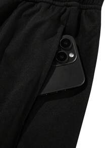 Pantalones de pierna ancha con cintura de cordón y bloques de color estilo Old Money para hombres - Negro - Ver 6