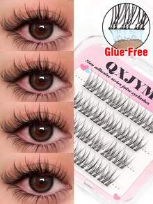 24pcs Glue-Free Natural Look False Eyelashes, 12mm Soft Unique Fish Tail Cross Style C Curl Eyelash Clusters, Eyelash Clusters, Individual False Eyelashes - C - View 3