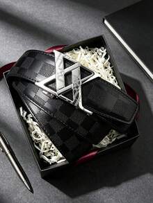 1pc 2026 New Fashion Men's Belt, Classic Letter Design, Premium Alloy Automatic Buckle, Paired With High-Quality PU Leather Strap, Lightweight Business Style, Perfect Gift Choice - Multicolor - View 1