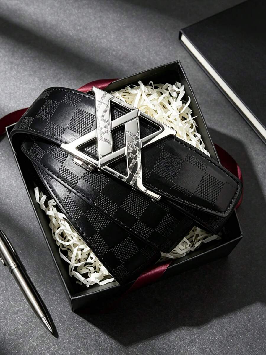 1pc 2026 New Fashion Men's Belt, Classic Letter Design, Premium Alloy Automatic Buckle, Paired With High-Quality PU Leather Strap, Lightweight Business Style, Perfect Gift Choice - Multicolor - View 1