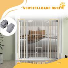 Barrera para Perros, Doble Cierre, Puerta de Cierre Automático, 104 cm de Altura, Acero, Negro - Blanco + Plástico - Ver 2