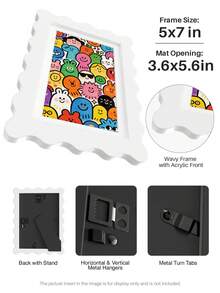 1pc Scallop Picture Frame Available In Multi Color/Size With White Mat, Wave Edge Photo Frame For Children's Gift, 11x14/8x10/6x8/5x7/4x6 Inch, Blue/Red/Yellow/Green/Black/White - Scalloped Picture Frame - View 31