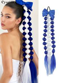 22 Inch Colorful Bubble Ponytail Wig With Bow Hair Accessory, Pink, Purple, Blue, White, Red, Yellow, Green Optional, Crazy Hair Accessory, Suitable For Women Outings, Daily, Holidays, Parties, Christmas, Music Festivals, Carnivals, Halloween - Multicolor - View 11