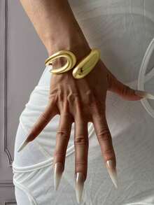 3/2/1件組 女款寬版金色手鍊套組，粗款手鐲，送給她的禮物 - 金黃色 - 查看 8