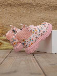 1 Pair New Soft Sole Non-Slip Baby Boots, Pastoral Pink Floral Pattern Children's Boots, Versatile Princess Short Boots For Little Girls - Pink - View 9