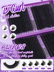 720/666/648/180 Clusters D Curl Single Strand False Eyelashes, Large Capacity, Suitable For Beginners, Long-Lasting Thick And Fluffy, Big Eye Makeup, Classic Realistic Bundled False Eyelashes, Includes Adhesive, Sealer, Tweezers, Brush - Purple - View 10