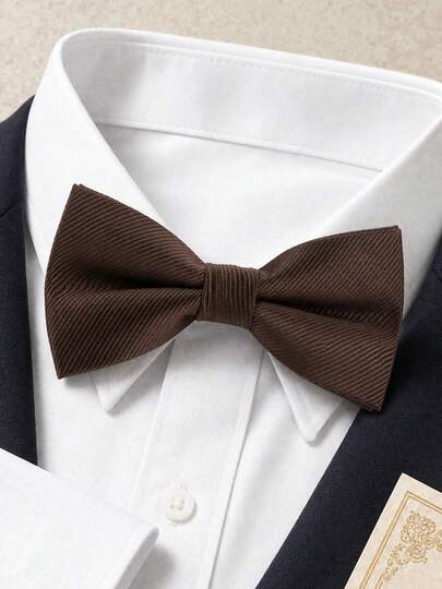 1pc Men's Business Classic Versatile Solid Color Diagonal Stripe Single-Fold Bow Tie, Suitable For Weddings, Celebrations, Parties, New Year, Holidays, Suit Outfit