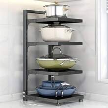 LIVINGANDHOME 2/3/4/5/7-Tiers Adjustable Kitchen Pot Rack Organizer,Pots And Pans Organiser Rack,Pot Pan Rack,Under Sink Storage Shelf Rack,Kitchen Storage Shelf Rack Organzier - Black - View 4
