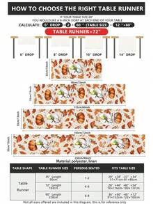 1 Pc Pumpkin Maple Leaf Mushroom Plaid Print Table Runner Farmhouse Autumn Style Polyester Rectangle Wrinkle Resistant Decorative Table Scarf Dining Home Thanksgiving Fall Daily Use - Burnt Orange - View 2