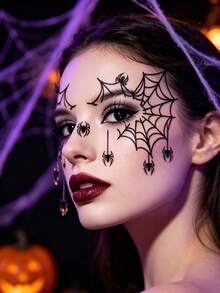 10pcs Spider Eye Shadow Tattoos, Featuring Various Spider Web And Spider Designs, Suitable For Areas Around The Eyes, Neck, Arms, Ankles, Etc. Can Be Customized DIY-Style, Perfect As Halloween Gifts For Friends - Black - View 2