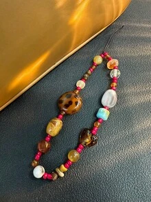Gantungan Ponsel Manik-Manik Motif Leopard Retro, Tali Pergelangan Tangan Pendek Elegan, Aksesori Gantung Kamera untuk Wanita. Catatan: Warna Manik-Manik Mungkin Sedikit Berbeda Karena Perbedaan Batch. - MultiWarna - View 8