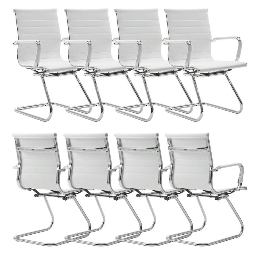 WAHSON OFFICE CHAIRS 8PCS PU Leather Office Chair Metal Frame Conference Chair For Meeting Room/Reception Area - 白色八把 - 查看 1