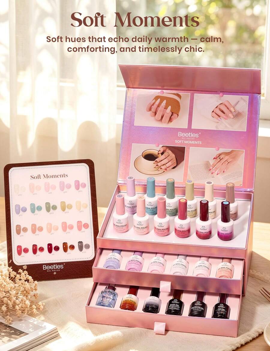 Beetles 20 Colors 15ML Soft Moments Jelly Gel Nail Polish Kit, Sheer Neutral Gel Set With Base Coat, Glossy & Matte Top Coats, Cuticle Oil And Color Swatch Card - 20 Colors Jelly Gel Nail Polish Kit - 查看 1
