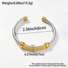 Vintage Fashion Classic Stainless Steel 18K Gold Plated & Silver Dual-Tone Braided Bracelet, Unisex, Suitable For Daily Wear And Party - Gold - View 8