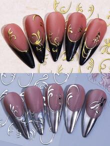 4PCS Retro Flower Nail Stickers, Gold Silver European Pattern Design Nail Art Stickers, DIY Nail Supplies Charm Decoration - Multicolor - View 11