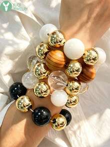 1 Buah Gelang Kayu Buatan Tangan Ukuran Besar dan Berlebihan, Unisex, Kombinasi yang Dapat Disesuaikan, Bahan Resin Warna Amber, Modis dan Elegan, Cocok untuk Pemakaian Sehari-hari dan Hadiah untuk Pasangan dan Teman - Multiwarna 3 - View 1