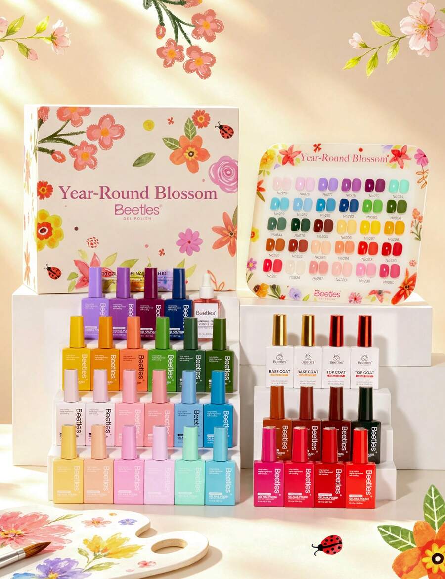Beetles 30 Colors 10ml Each HEMA Free Spring Gel Polish Kit With Top And Base Coat, Swatch Card Soak Off UV LED Manicure - 30 Trending Year-Round Colors - 查看 1