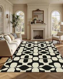 Latte&Fog Alfombras de 153 x 215 cm para Sala de Estar y Dormitorio,Moderna Abstracta Lavable, de Pelo bajo Antideslizante Estilo Boho para Sala de Estar, Oficina, Dormitorio(Negro 5x7ft) - Albaricoque - Ver 10