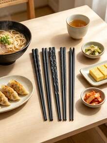10/5/1 Pair Luxury Alloy Chopsticks, 5 Different Styles, Non-Slip, Heat-Resistant, High-End Black Alloy Chopsticks With Creative Floral Metal Decorative Head, Household Non-Slip Tableware Chopsticks - View 9