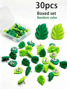 1/20/30/50pcs Green Leaf Push Pins, Decorative Flat Head Thumbtacks, Green Leaf Decorative Board Pins, Suitable For Bulletin Boards, Photo Walls, Maps And Other Office School Supplies And Accessories - Multicolor - View 9