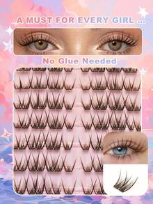 80pcs Brown Self-Adhesive Fluffy False Eyelash Clusters, 10-14mm Mixed Length, Fluffy Individual False Eyelashes, Self-Adhesive DIY Eyelash Extension, Eyelash Clusters, Natural Lengthening C-Curl Eyelash Clusters - C - View 3