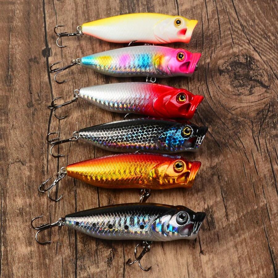 Set Umpan Udang Gelombang Mengapung 6 Buah, Umpan Permukaan Keras untuk Ikan Bass dan Ikan Kakap Laut, Kombinasi Lemparan Jauh - MultiWarna - View 1