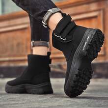 Sepatu Bot Pria Bertali Tinggi, Sepatu Bot Setengah Betis, Sepatu Bot Pergelangan Kaki dengan Perekat Velcro, Sepatu Pria - Hitam - View 7
