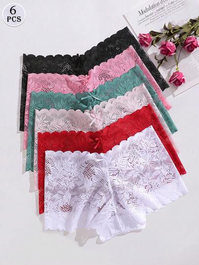 FINETOO 6 piezas de bragas hipster de encaje de unicolor para mujer, confección de costura fina, suaves y cómodas, adecuadas para yoga, deportes y uso diario, aumentan la confianza, múltiples tallas XS-XXL