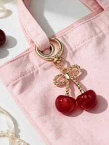 1pc Gold Glitter Cherry Twisted Rope Bow Keychain Pendant, Y2K Sweet Red Resin Fruit Key Ring Bag Charm, Suitable For Car Key Accessories, Birthday Holiday Gift For Girlfriend, Best Friend, Small Gift - Multicolor - View 6