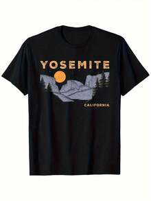 Maglietta Uomo Girocollo Cotone 180g, Stampa Vintage Half Dome , Morbida Traspirante, Top Casual Per Escursioni Outdoor - Black - View 6