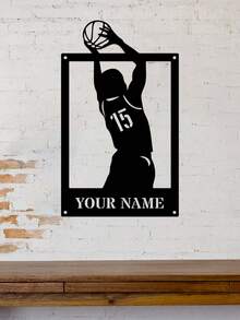 1pc Customized Name Metal Basketball Hoop Sign Decor, Basketball Iron Wall Art, Indoor Decor, Outdoor Basketball Court Wall Hanging, Basketball Enthusiast Gift, Home Decor, Modern Art Basketball Decor, Wall Decor, Room Decor, Living Room Decor, Bedroom Decor, House Decor, Personalized Gift Craft - Multicolor - View 11