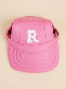 1 pieza Gorra de béisbol con logo R, bloques de color marrón, rosa y blanco, diseño de perro teddy, protección solar, gorra de béisbol casual - Rosa - Ver 4