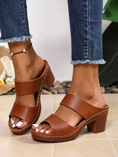 Women's High Heel Sandals With Waterproof Platform Thick Sole Slip-On Slides