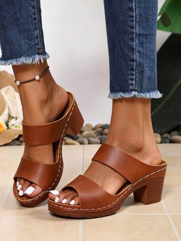 Women's High Heel Sandals With Waterproof Platform Thick Sole Slip-On Slides