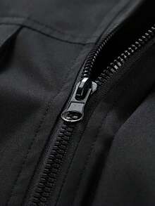 Spring/Autumn Unisex Functional Hooded Windbreaker Jacket, Outdoor Workwear Loose Fit With Large Pockets, Hiking Couple Top - Black - View 4