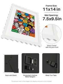 1pc Scallop Picture Frame Available In Multi Color/Size With White Mat, Wave Edge Photo Frame For Children's Gift, 11x14/8x10/6x8/5x7/4x6 Inch, Blue/Red/Yellow/Green/Black/White - Scalloped Picture Frame - View 30